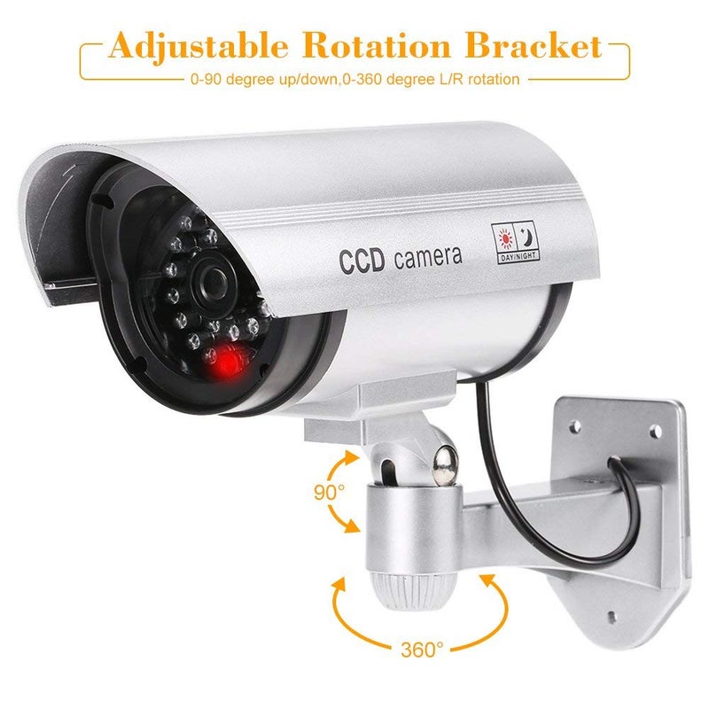 BSITFOW (Pack of 4 Fake Dummy Security CCTV Dome Camera with Realistic Look Recording Flashing Red LED Light Indoor and Outdoor Use, for Homes & Business (Silver Color)(4)[Dummy] - Image 3