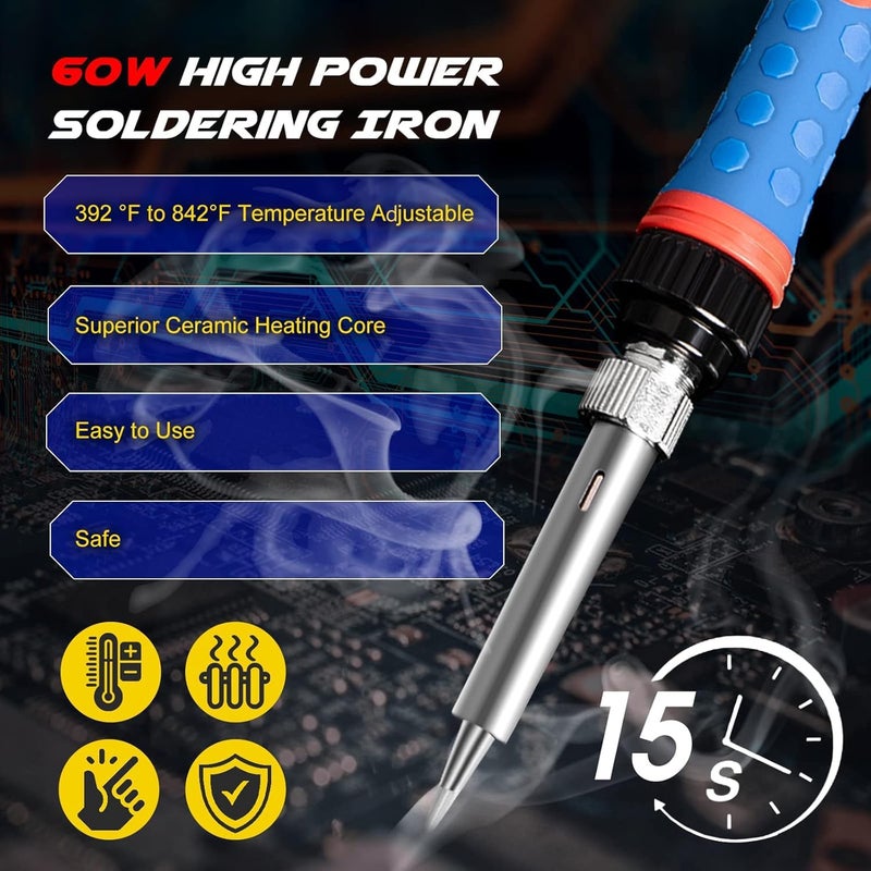 Q-MING Soldering Iron Kit, 60W 110V Soldering Welding Kit with Ceramic Heater, 10 in 1 Adjustable Temperature Welding Tools, Solder Irons Pen for Metal, Jewelry, Electric Repairing, DIY - Image 5
