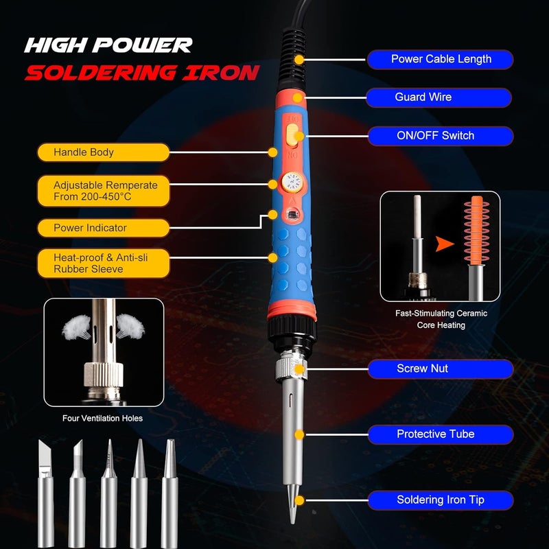 Q-MING Soldering Iron Kit, 60W 110V Soldering Welding Kit with Ceramic Heater, 10 in 1 Adjustable Temperature Welding Tools, Solder Irons Pen for Metal, Jewelry, Electric Repairing, DIY - Image 2