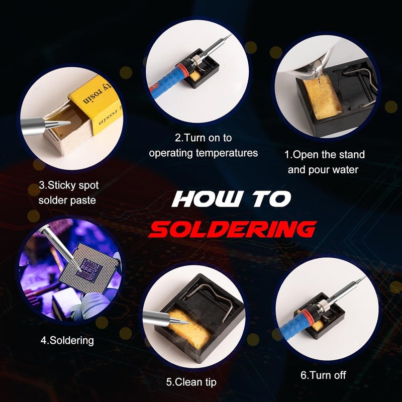 Q-MING Soldering Iron Kit, 60W 110V Soldering Welding Kit with Ceramic Heater, 10 in 1 Adjustable Temperature Welding Tools, Solder Irons Pen for Metal, Jewelry, Electric Repairing, DIY - Image 4