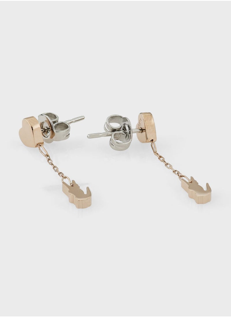 LACOSTE - Ionic Plated Carnation Gold Steel Drop Earrings - Image 1