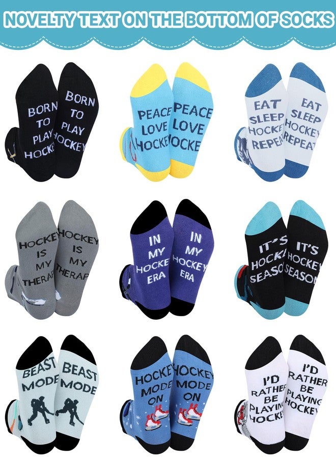 Haysandy 10 Pairs Novelty Hockey Socks for Men Funny Cotton Athletic Ankle Socks with Ice Hockey Sticks Trophy Protective Gear Patterns Birthday Xmas Holiday Gift for Sports Lovers - Image 2