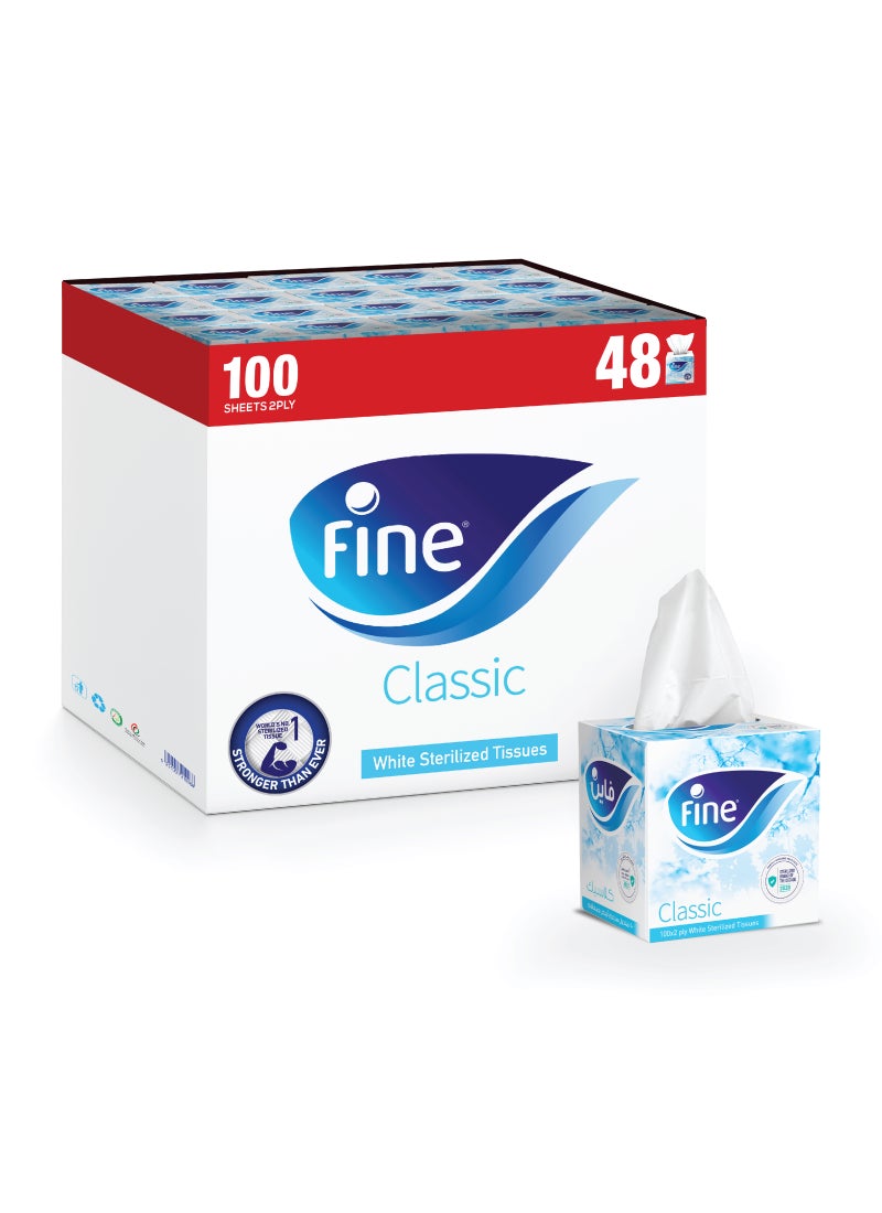 Fine Classic Facial Tissue, Sterilized Cubic Tissue, 48 Boxes, 2 Ply × 100 Sheets Pack of 48 - Image 2