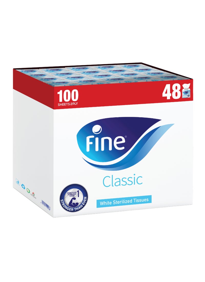 Fine Classic Facial Tissue, Sterilized Cubic Tissue, 48 Boxes, 2 Ply × 100 Sheets Pack of 48 - Image 1