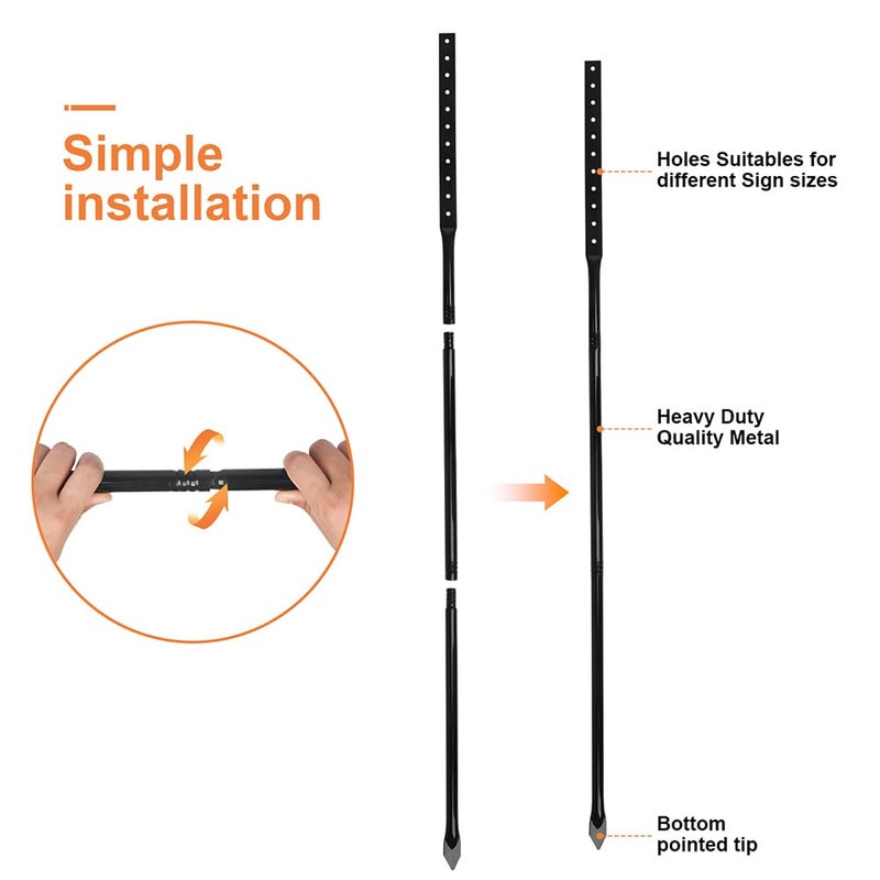 Enjoyist 2 Pack Heavy Duty Metal Thick Stake for Yard Signs, 51 Inches Long Metal Posts with Hardware - Image 3
