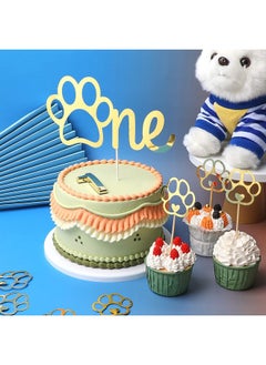 Chinco 37 Pieces Gold Paw One Cake Topper Dog Birthday Party Supplies One Glitter 1St Birthday Cake Topper Puppy Dog Cupcake Toppers Set Of 36Pcs Pet Puppy Dog Birthday Party Decorations  - Image 4