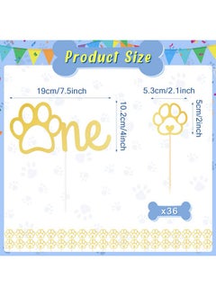 Chinco 37 Pieces Gold Paw One Cake Topper Dog Birthday Party Supplies One Glitter 1St Birthday Cake Topper Puppy Dog Cupcake Toppers Set Of 36Pcs Pet Puppy Dog Birthday Party Decorations  - Image 3