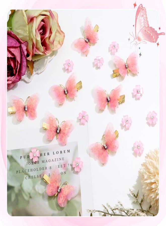 VENOFEN 18PCS Butterfly Hair Clips Pink Mini Flower Clips for Hair Cute Butterflies Clips with Rhinestones Fairy Flower Hair Barrattes Butterfly Accessories for Women and Girls - Image 2