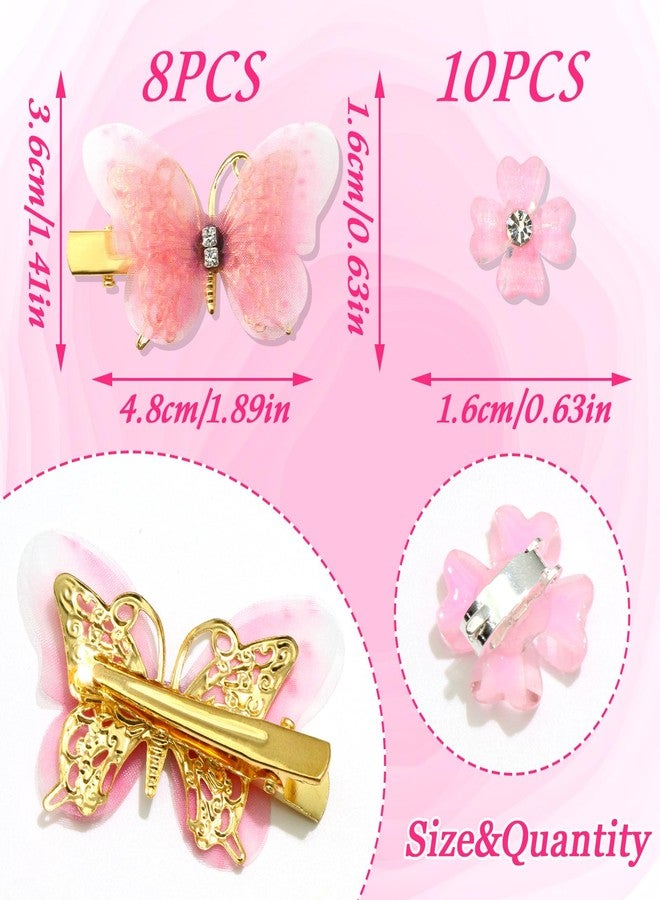 VENOFEN 18PCS Butterfly Hair Clips Pink Mini Flower Clips for Hair Cute Butterflies Clips with Rhinestones Fairy Flower Hair Barrattes Butterfly Accessories for Women and Girls - Image 4