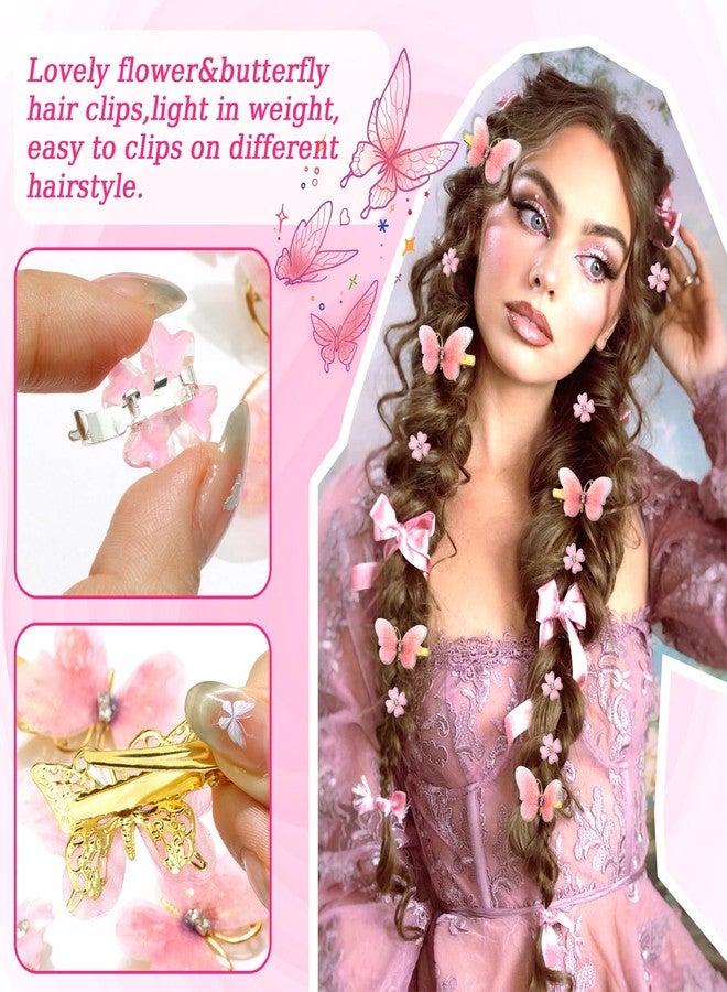 VENOFEN 18PCS Butterfly Hair Clips Pink Mini Flower Clips for Hair Cute Butterflies Clips with Rhinestones Fairy Flower Hair Barrattes Butterfly Accessories for Women and Girls - Image 5