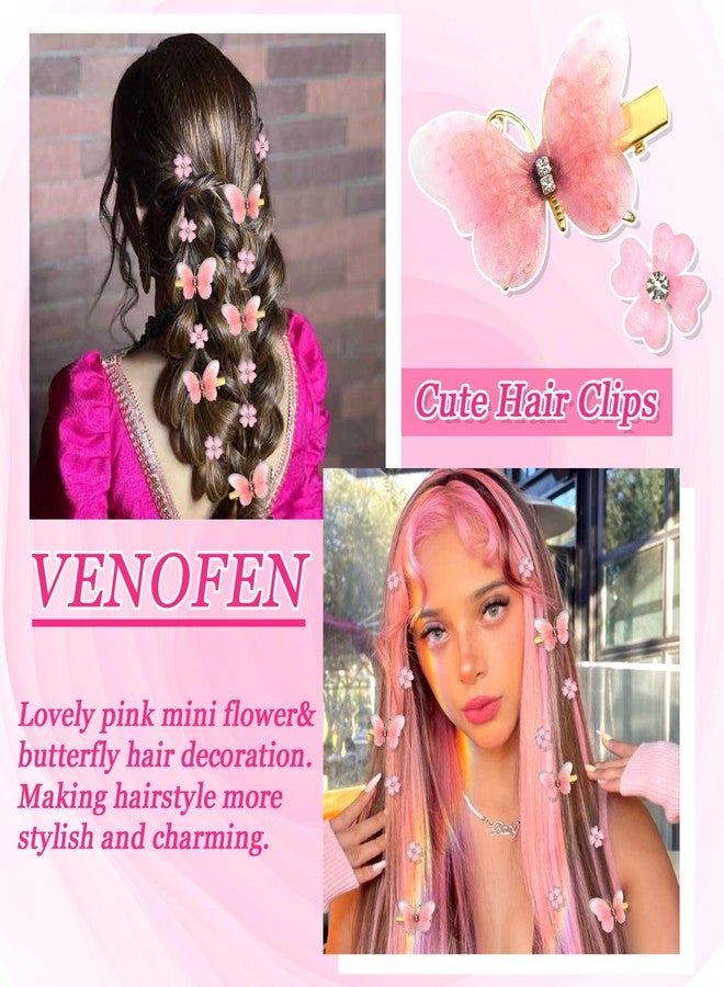 VENOFEN 18PCS Butterfly Hair Clips Pink Mini Flower Clips for Hair Cute Butterflies Clips with Rhinestones Fairy Flower Hair Barrattes Butterfly Accessories for Women and Girls - Image 3