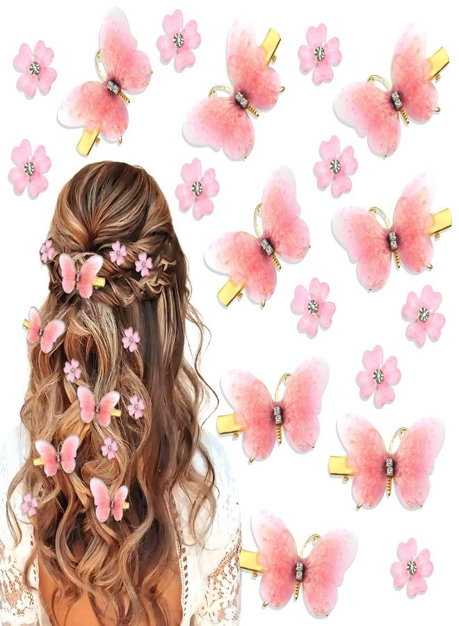 VENOFEN 18PCS Butterfly Hair Clips Pink Mini Flower Clips for Hair Cute Butterflies Clips with Rhinestones Fairy Flower Hair Barrattes Butterfly Accessories for Women and Girls - Image 1