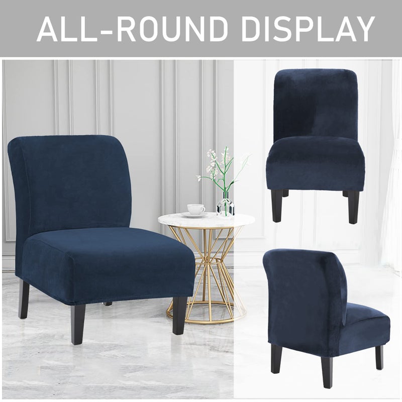 UCCONO Armless Accent Chair Slipcovers, Thick Velvet Slipper Accent Chair Covers for Living Room Oversized Big Chairs, Removable Furniture Protector with Elastic Bottom, Machine Washable (Navy) - Image 4