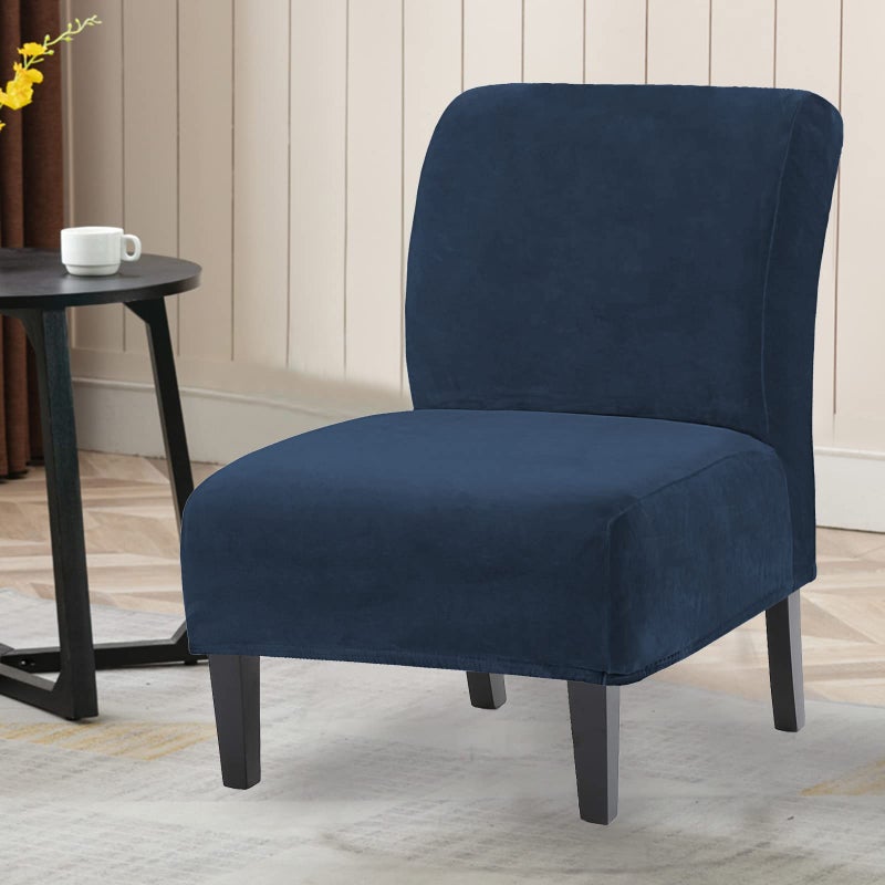 UCCONO Armless Accent Chair Slipcovers, Thick Velvet Slipper Accent Chair Covers for Living Room Oversized Big Chairs, Removable Furniture Protector with Elastic Bottom, Machine Washable (Navy) - Image 2