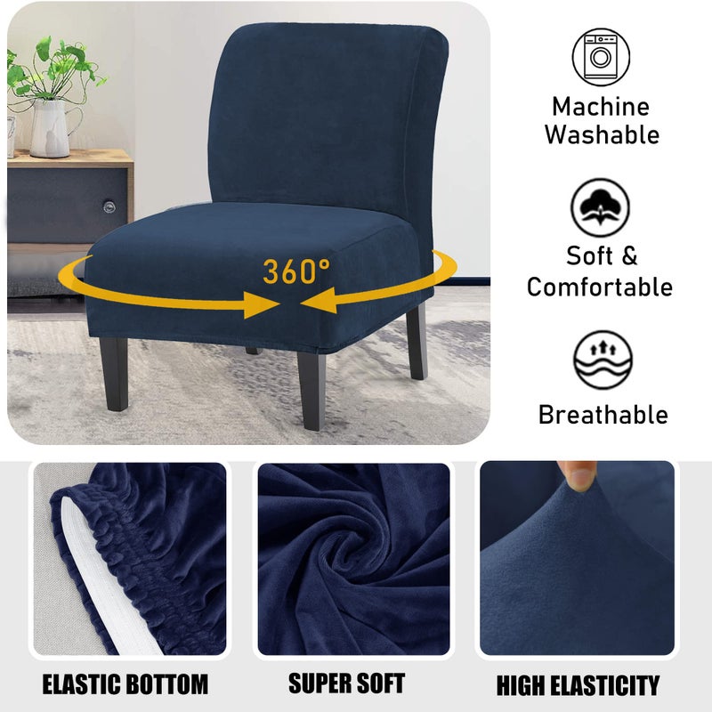 UCCONO Armless Accent Chair Slipcovers, Thick Velvet Slipper Accent Chair Covers for Living Room Oversized Big Chairs, Removable Furniture Protector with Elastic Bottom, Machine Washable (Navy) - Image 3