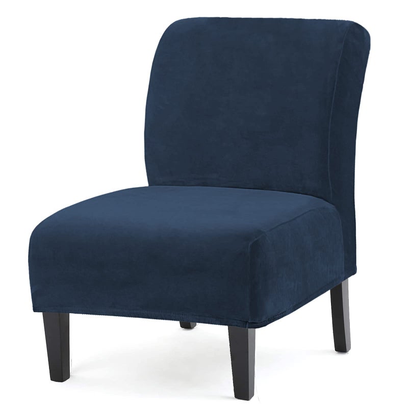 UCCONO Armless Accent Chair Slipcovers, Thick Velvet Slipper Accent Chair Covers for Living Room Oversized Big Chairs, Removable Furniture Protector with Elastic Bottom, Machine Washable (Navy) - Image 1