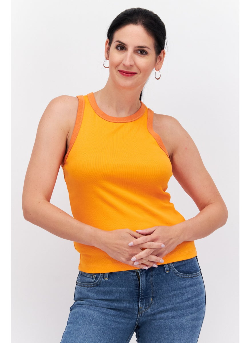 Women Round Neck Sleeveless Ribbed Top, Orange - pzsku/Z59FFFE5B37AC33639754Z/45/_/1725379270/5936ea02-7fc5-44ce-8374-708fedcddc1e