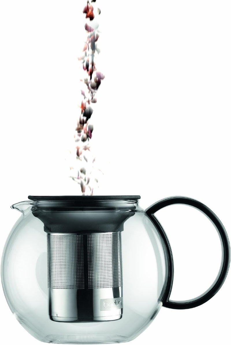 bodum إبريق شاي زجاجي سعة 34 أونصة من آسام مع فلتر من الفولاذ المقاوم للصدأ، غطاء بلاستيكي أسود - Image 2