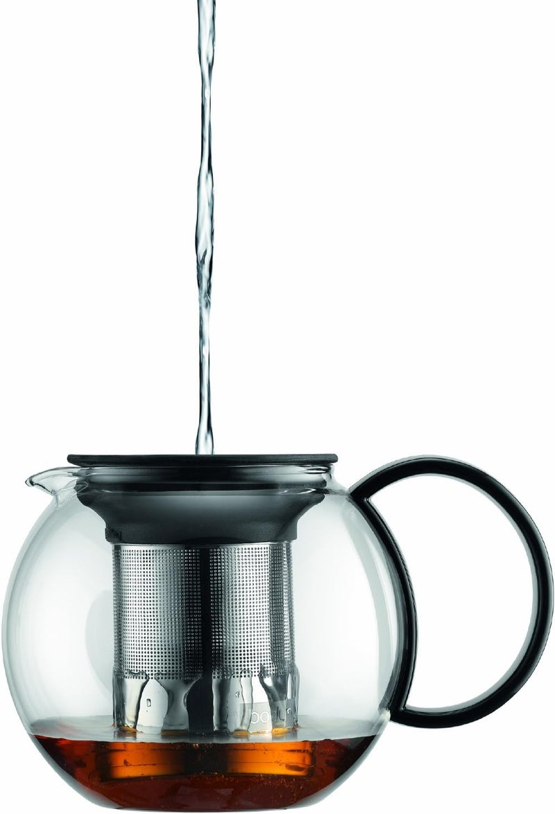 bodum إبريق شاي زجاجي سعة 34 أونصة من آسام مع فلتر من الفولاذ المقاوم للصدأ، غطاء بلاستيكي أسود - Image 3