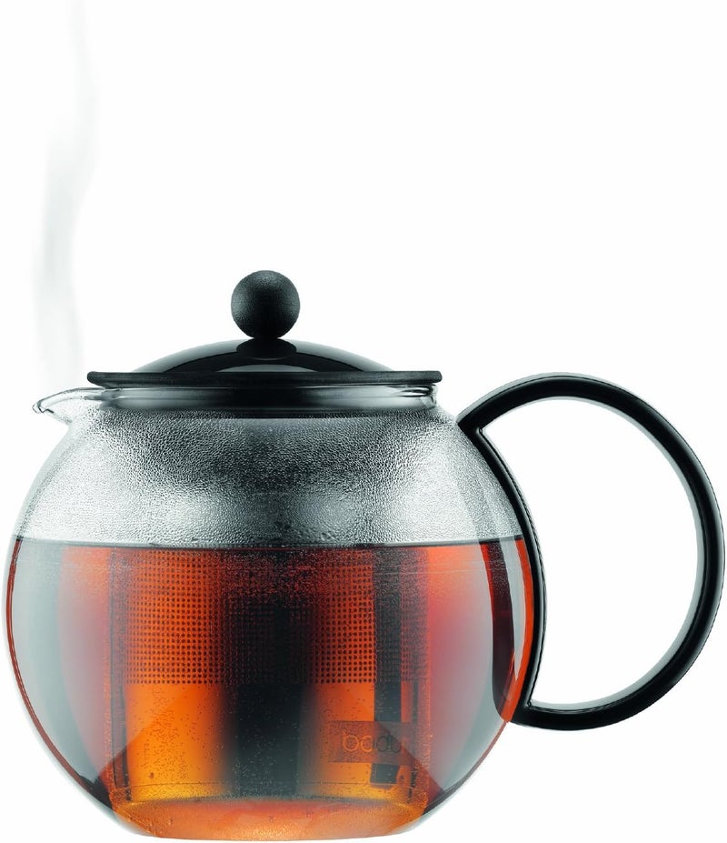 bodum إبريق شاي زجاجي سعة 34 أونصة من آسام مع فلتر من الفولاذ المقاوم للصدأ، غطاء بلاستيكي أسود - Image 5