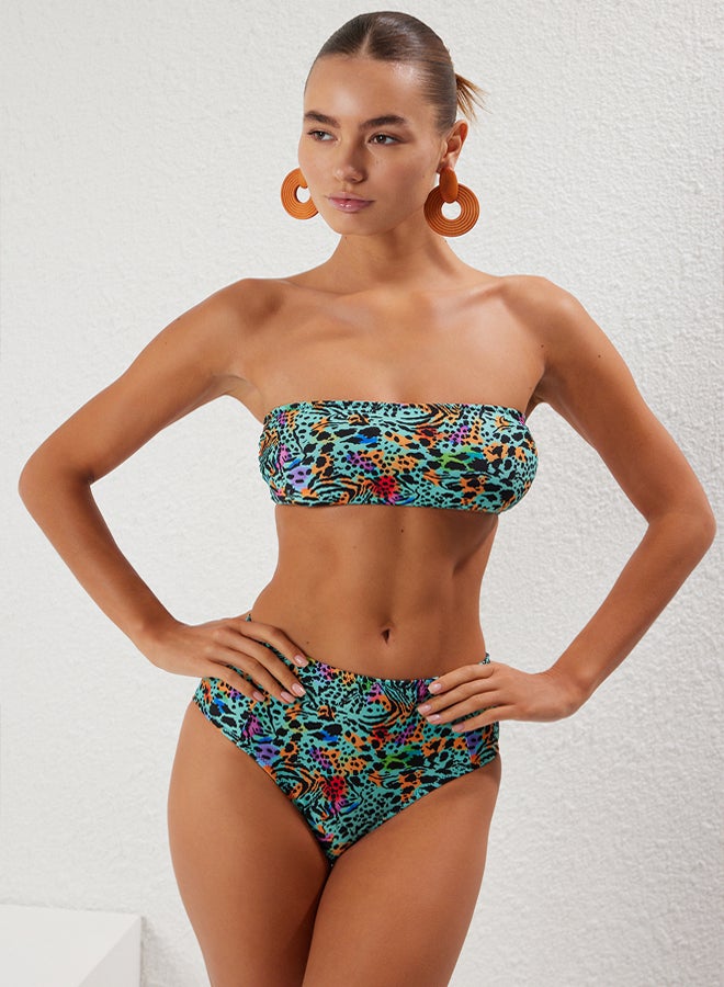 trendyol Leopard Strapless High Waist Hipster Bikini Set  - Image 1