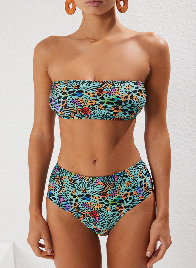 trendyol Leopard Strapless High Waist Hipster Bikini Set  - Image 3