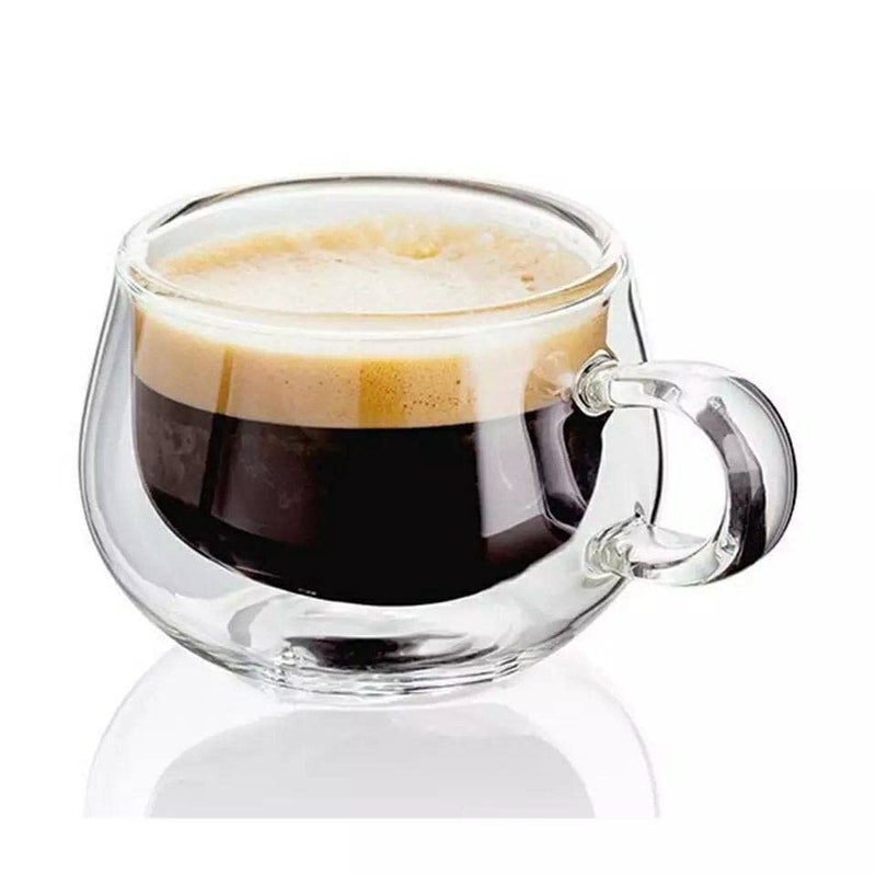 Coffee and Tea Cup, Double Wall Vacuum Insulated Design, Clear Pyrex Glass, Crystal - Image 1