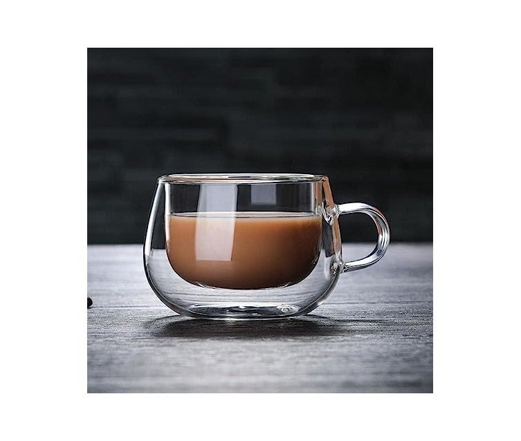 Coffee and Tea Cup, Double Wall Vacuum Insulated Design, Clear Pyrex Glass, Crystal - Image 2