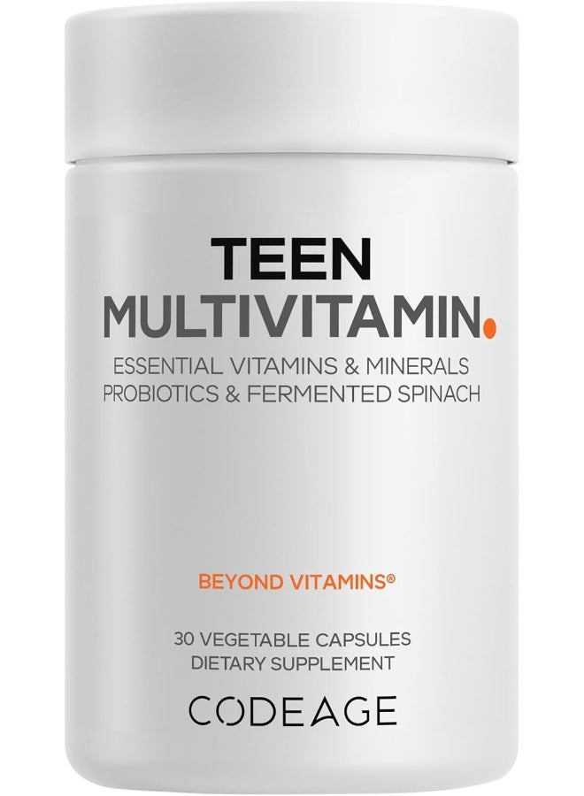 Codeage Teen Multivitamin - Vitamins A, C, D3, B6, B12, Folate, Zinc, Magnesium, Iron, Probiotics, Fermented Spinach - Multivitamins For Teenage Boys And Girls - Non-Gmo, Gluten-Free - 30 Capsules - Image 1