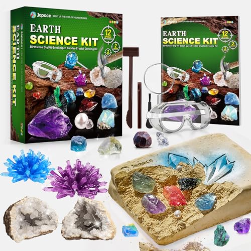 Japace Earth Science Kits for Kids Age 4681214 Birthstone Gemstone Dig Kit Geology Kit with Break Your Own Geodes Crystal Growing Experiment Rock Mining Kit Birthday Gifts Toys for Boys Girls - Image 1