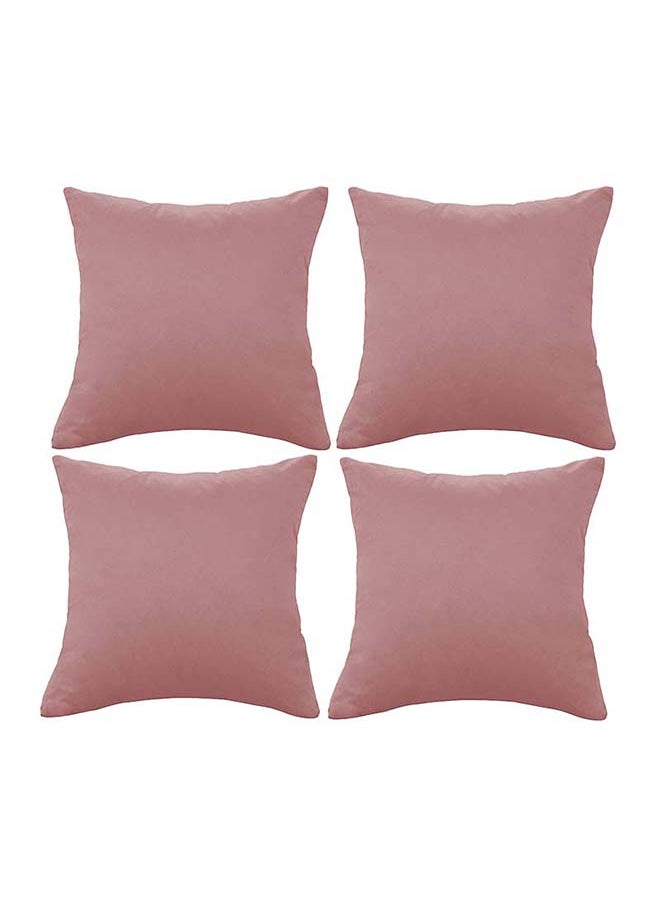 House One Set of 4 Pieces Square Soft Velvet Decorative Cushion with Solid Design and Attractive Colors 45x45 cm - Light Pink - Image 1