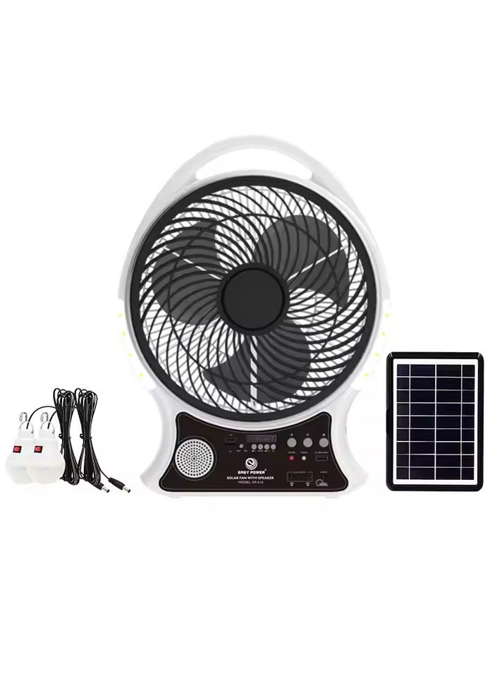 BlueFire 14-Inch High Wind Rechargeable Solar Ventilation Fan with Bluetooth Speaker, FM Radio, USB/TF Playback, LED Night Lights – 10W Solar & AC/DC Powered for Outdoor, Camping, Garden, Greenhouse (4-10H Runtime, 3 Speed Settings)  - Image 1