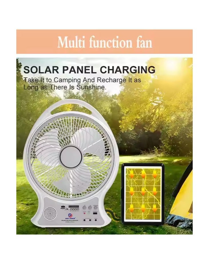 BlueFire 14-Inch High Wind Rechargeable Solar Ventilation Fan with Bluetooth Speaker, FM Radio, USB/TF Playback, LED Night Lights – 10W Solar & AC/DC Powered for Outdoor, Camping, Garden, Greenhouse (4-10H Runtime, 3 Speed Settings)  - Image 3