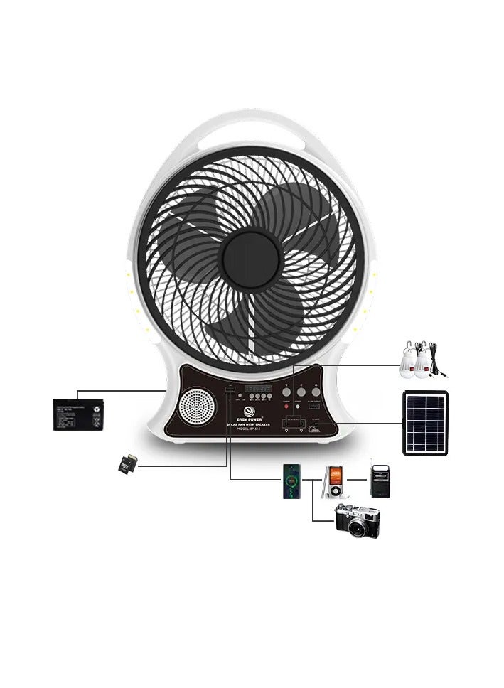 BlueFire 14-Inch High Wind Rechargeable Solar Ventilation Fan with Bluetooth Speaker, FM Radio, USB/TF Playback, LED Night Lights – 10W Solar & AC/DC Powered for Outdoor, Camping, Garden, Greenhouse (4-10H Runtime, 3 Speed Settings)  - Image 2