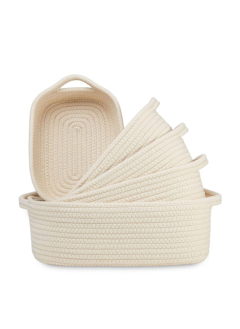 Bonita - 5 Pieces Rectangle Storage Basket Set Natural Cotton Rope Woven Baskets With Handles Small Basket For Baby Nursery Toy Baskets Cat Toy Box Bathroom Kitchen Organization Bin - Image 1