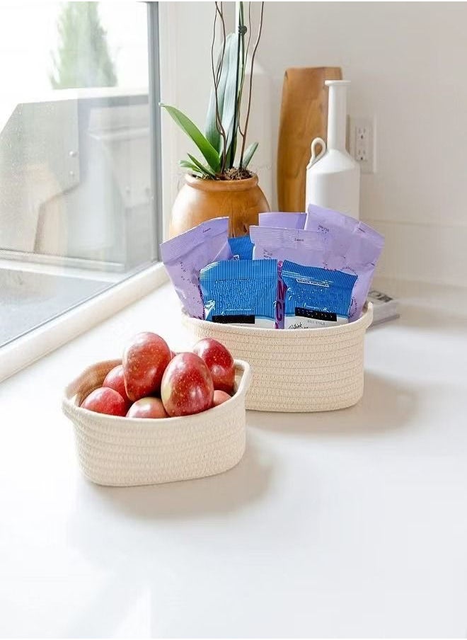 Bonita - 5 Pieces Rectangle Storage Basket Set Natural Cotton Rope Woven Baskets With Handles Small Basket For Baby Nursery Toy Baskets Cat Toy Box Bathroom Kitchen Organization Bin - Image 1