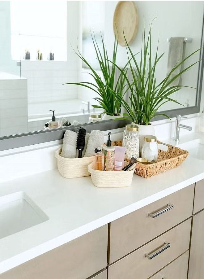 Bonita - 5 Pieces Rectangle Storage Basket Set Natural Cotton Rope Woven Baskets With Handles Small Basket For Baby Nursery Toy Baskets Cat Toy Box Bathroom Kitchen Organization Bin - Image 1
