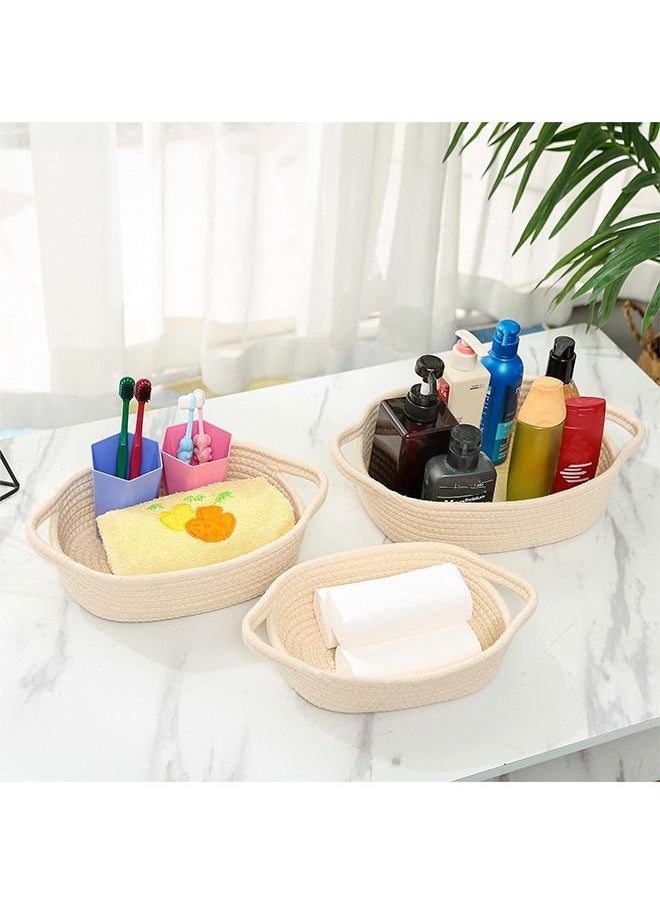 Bonita - 5 Pieces Rectangle Storage Basket Set Natural Cotton Rope Woven Baskets With Handles Small Basket For Baby Nursery Toy Baskets Cat Toy Box Bathroom Kitchen Organization Bin - Image 1