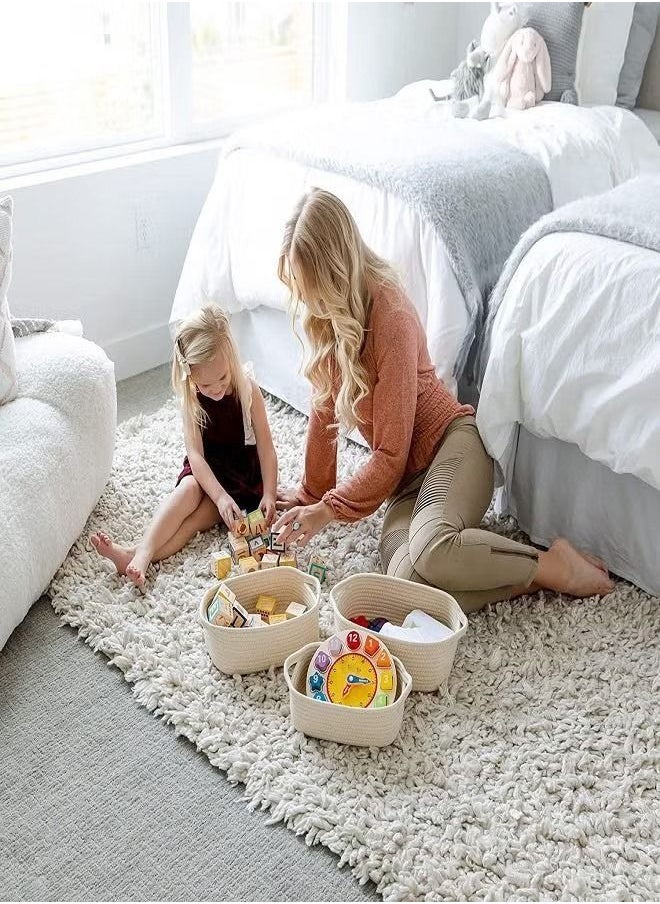 Bonita - 5 Pieces Rectangle Storage Basket Set Natural Cotton Rope Woven Baskets With Handles Small Basket For Baby Nursery Toy Baskets Cat Toy Box Bathroom Kitchen Organization Bin - Image 1