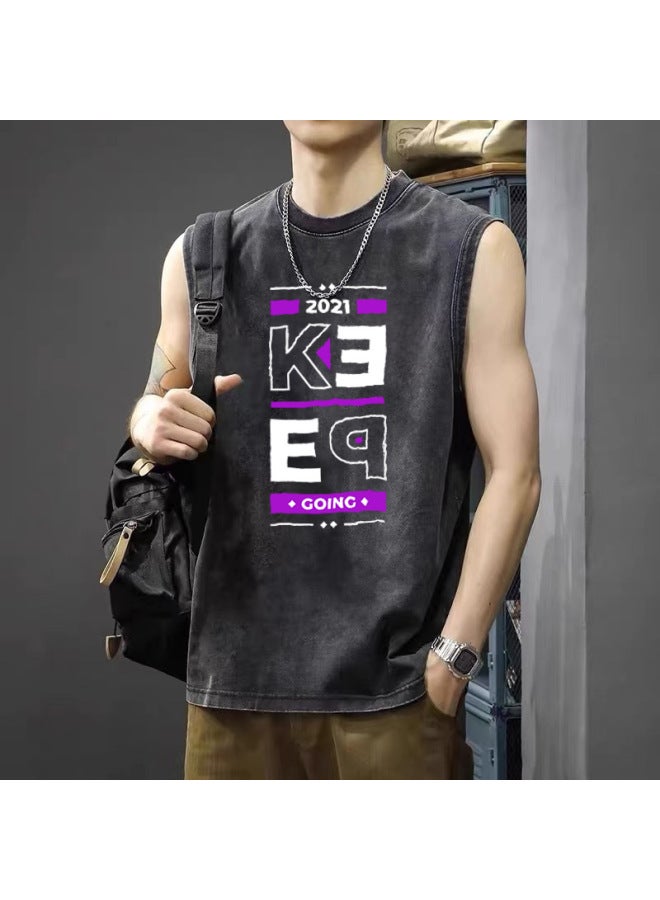 Loose Oversized Printed Washed Vintage Sleeveless T-shirt Men's Summer Loose Big Size Tank Top Casual Top