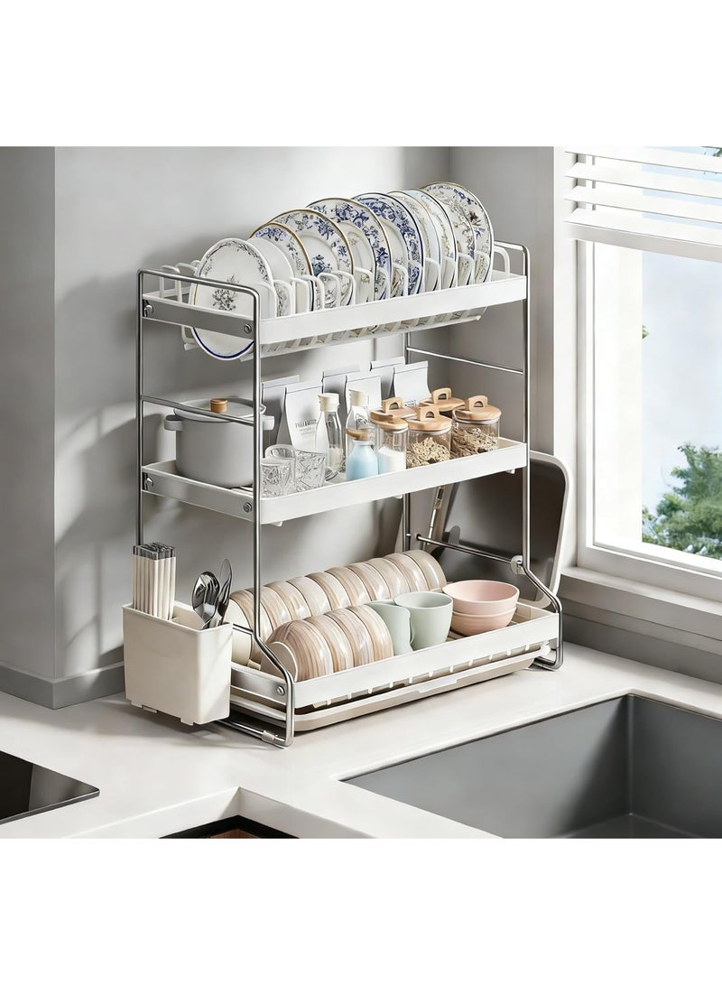 ZERIFAM Dish Drying Rack, Large 3 Tier Stainless Steel Dish Drainer Rack, Kitchen Countertop Organizer, Rustproof Space Saving Drainboard Detachable Tray, Kitchen Organizers and Storage Rack - Image 1