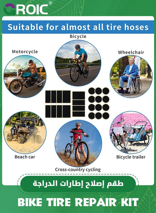 34 Pieces Bicycle Tire Repair Kit Includes Bike Tube Patches Self Adhesive Bicycle Tire Patches, Metal Rasps, Bicycle Tire Lever Bike Tyre Spoon Iron Changing Tool, Valve Set for Road Mountain Bikes