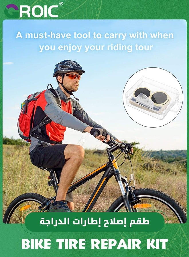 34 Pieces Bicycle Tire Repair Kit Includes Bike Tube Patches Self Adhesive Bicycle Tire Patches, Metal Rasps, Bicycle Tire Lever Bike Tyre Spoon Iron Changing Tool, Valve Set for Road Mountain Bikes