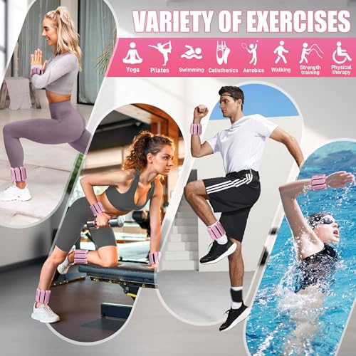 BECOJADDE Ankle Weights for Women Men Adjustable 1LB Wrist Weights Bracelet Set of 2 for Home Gym Weighted Bangles Wristbands Leg Arm Weights for Walking Swimming Running Pilates Yoga Gym Pink - Image 3