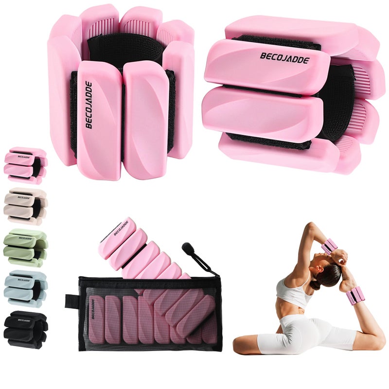 BECOJADDE Ankle Weights for Women Men Adjustable 1LB Wrist Weights Bracelet Set of 2 for Home Gym Weighted Bangles Wristbands Leg Arm Weights for Walking Swimming Running Pilates Yoga Gym Pink - Image 2