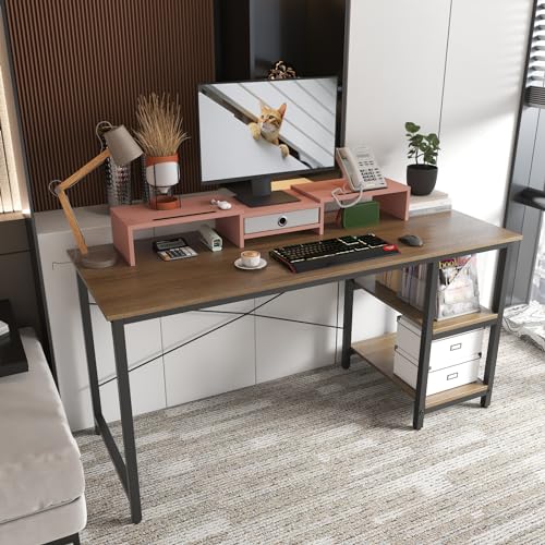 WESTREE Dual 3 Shelf Computer Riser with Drawer, Adjustable Length and Angle, Desktop 2 Monitor Stand Storage Organizer - Image 5