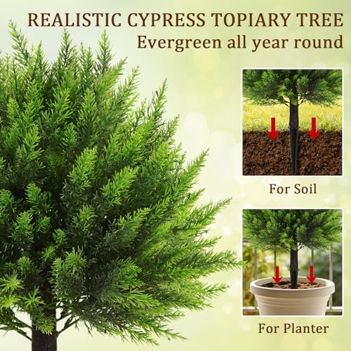 WLLEYAY Artificial Cypress Topiary Cedar Trees with Bunny, Set of 2 Artificial Shrub Bushes with Ground Spike, UV Resistant Faux Evergreen Tree Plants for Indoor Outdoor Planters Front Porch Offices - Image 3