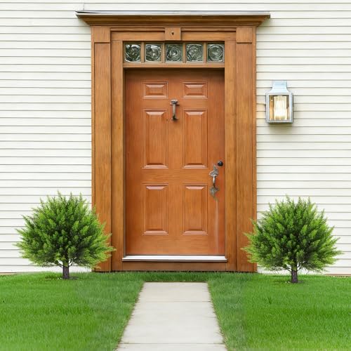 WLLEYAY Artificial Cypress Topiary Cedar Trees with Bunny, Set of 2 Artificial Shrub Bushes with Ground Spike, UV Resistant Faux Evergreen Tree Plants for Indoor Outdoor Planters Front Porch Offices - Image 2