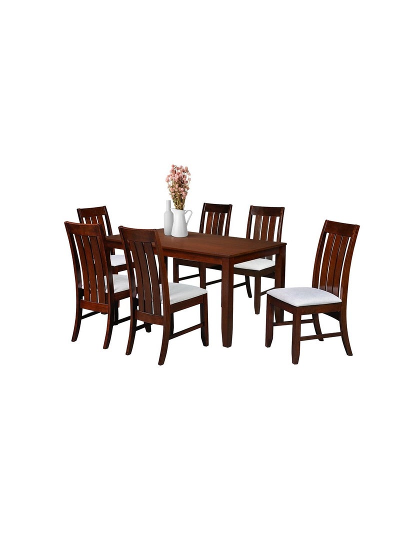 ROYALOAK Muar Wooden 6 Seater Dining Table Set | Mindy Veneer Table Top | Solid Wood | Cushioned Seats | Tapered Design Legs  - Image 1