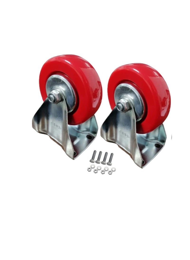 Pack of 2 Heavy Duty PU Rubber Caster Wheel with Nut & Bolt for Furniture, Workbenches, Tables and Equipment’s and DIY Ideas… (Non-Swivel - 3 Inch)  - Image 1